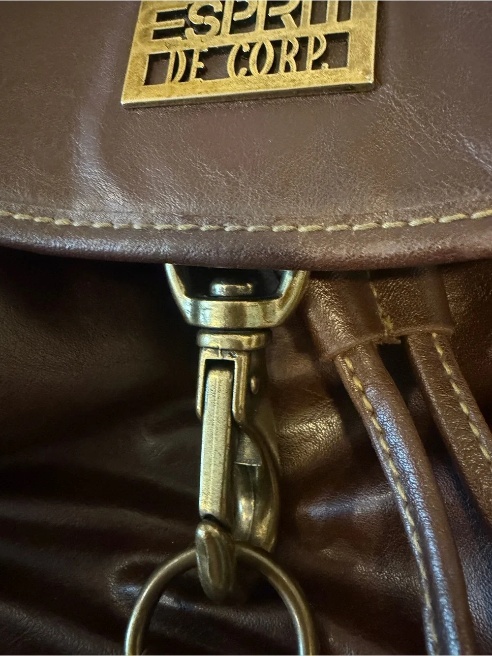 Esprit Dark Brown Leather-Effect Drawstring Backpack with Front Pocket
